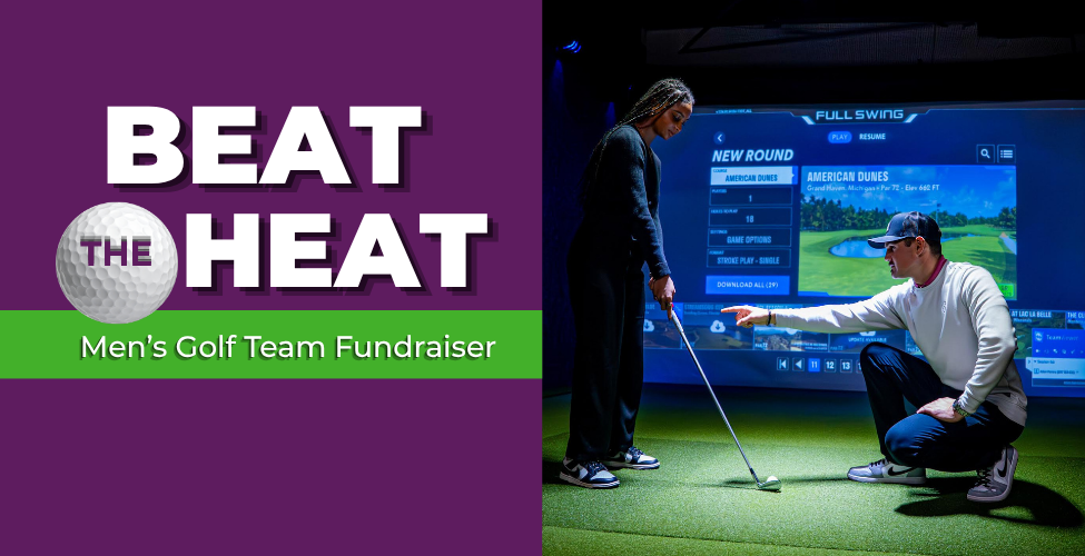 Beat the Heat Logo and people playing indoor golf.