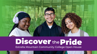 Graphic says: Discover the Pride EMCC Open House with photo of three students