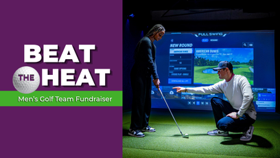 Beat the Heat Logo and people playing indoor golf.
