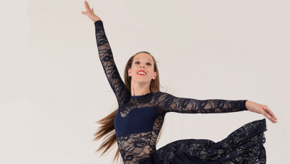 A ballet dancer strikes a pose.