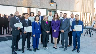 Phoenix Mayor Gallego, representatives from TSMC, representatives from MCCCD and EMCC stand with TSMC apprentices