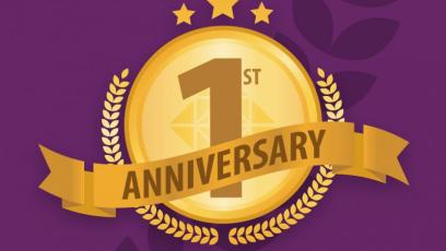 1 year anniversary ribbon logo