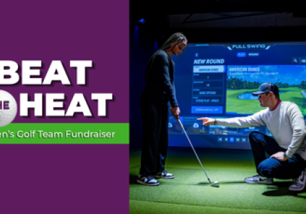Beat the Heat Logo and people playing indoor golf.