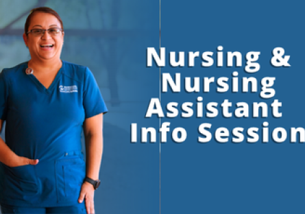 A woman wearing nursing scrubs and smiling.