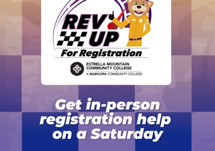 EMCC Rev Up for Registration logo with text that reads "June 13 & July 11 In person enrollment help!" 