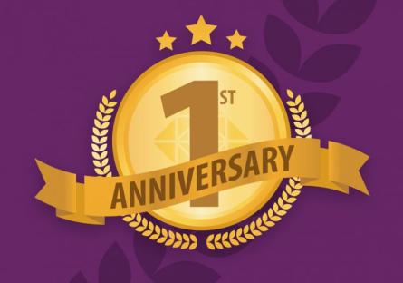 1 year anniversary ribbon logo