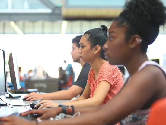 Students working on computers in the Computer Commons